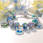 Sterling Silver Emerald Dreamscape Charms Bracelet Set With Enamel In White Gold Plated (Includes bracelet and all charms shown)