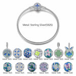 Sterling Silver Emerald Dreamscape Charms Bracelet Set With Enamel In White Gold Plated (Includes bracelet and all charms shown)