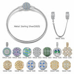 Sterling Silver Springtime Elegance Charms Bracelet Set With Enamel In White Gold Plated (Includes bracelet and all charms shown)