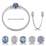 Sterling Silver Spring Blossom Butterfly Charms Bracelet Set With Enamel In White Gold Plated (Includes bracelet and all charms shown)