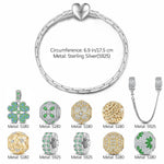 Sterling Silver Clover Cascade Charms Bracelet Set In White Gold Plated