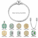 Sterling Silver Clover Cascade Charms Bracelet Set In White Gold Plated (Includes bracelet and all charms shown)