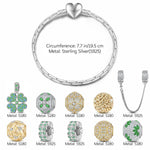 Sterling Silver Clover Cascade Charms Bracelet Set In White Gold Plated (Includes bracelet and all charms shown)