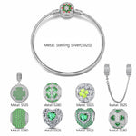Sterling Silver Lucky Jade Clover Charms Bracelet Set With Enamel In White Gold Plated (Includes bracelet and all charms shown)