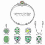 Sterling Silver Lucky Jade Clover Charms Bracelet Set With Enamel In White Gold Plated (Includes bracelet and all charms shown)