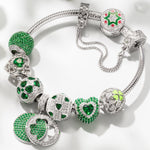 Sterling Silver Lucky Jade Clover Charms Bracelet Set With Enamel In White Gold Plated (Includes bracelet and all charms shown)