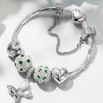 Sterling Silver Wings of Hope Butterfly Charms Bracelet Set In White Gold Plated (Includes bracelet and all charms shown)