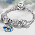 Sterling Silver Life Tree's Heartfelt Charms Bracelet Set With Enamel In White Gold Plated