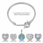 Sterling Silver Life Tree's Heartfelt Charms Bracelet Set With Enamel In White Gold Plated
