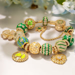 Sterling Silver Jade Delight Charms Bracelet Set With Enamel In 14K Gold Plated (Includes bracelet and all charms shown)