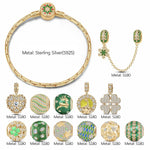 Sterling Silver Jade Delight Charms Bracelet Set With Enamel In 14K Gold Plated (Includes bracelet and all charms shown)