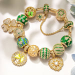 Sterling Silver Jade Delight Charms Bracelet Set With Enamel In 14K Gold Plated (Includes bracelet and all charms shown)