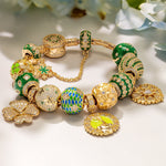 Sterling Silver Jade Delight Charms Bracelet Set With Enamel In 14K Gold Plated (Includes bracelet and all charms shown)