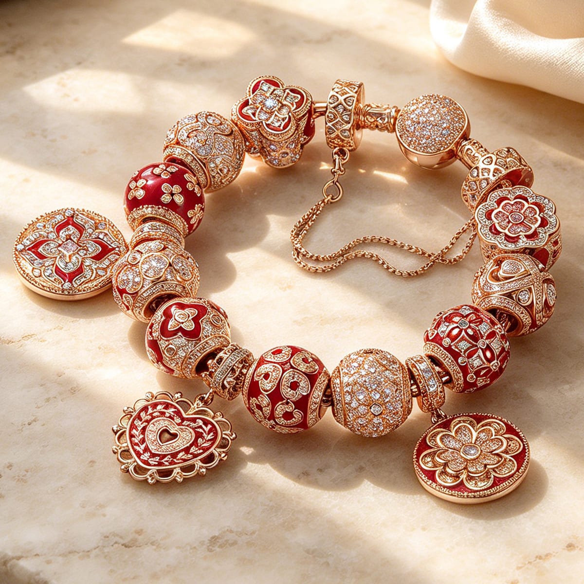 [💥As @JeannieBASMR's Pick] Sterling Silver Forever Blooming Charms Bracelet Set With Enamel In Rose Gold Plated (Includes bracelet and all charms shown)