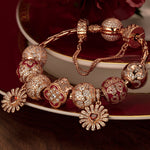 Sterling Silver Floral Elegance Charms Bracelet Set With Enamel In Rose Gold Plated (Includes bracelet and all charms shown)