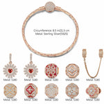 Sterling Silver Floral Elegance Charms Bracelet Set With Enamel In Rose Gold Plated (Includes bracelet and all charms shown)