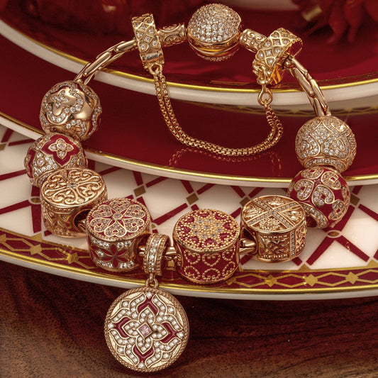 gona- Sterling Silver Seasons of Blessings Charms Bracelet Set With Enamel In Rose Gold Plated (Includes bracelet and all charms shown)