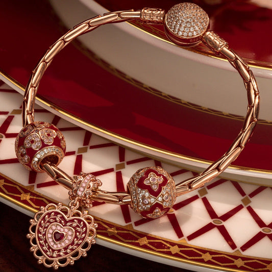 gona- Sterling Silver Joyful Moments Charms Bracelet Set With Enamel In Rose Gold Plated (Includes bracelet and all charms shown)