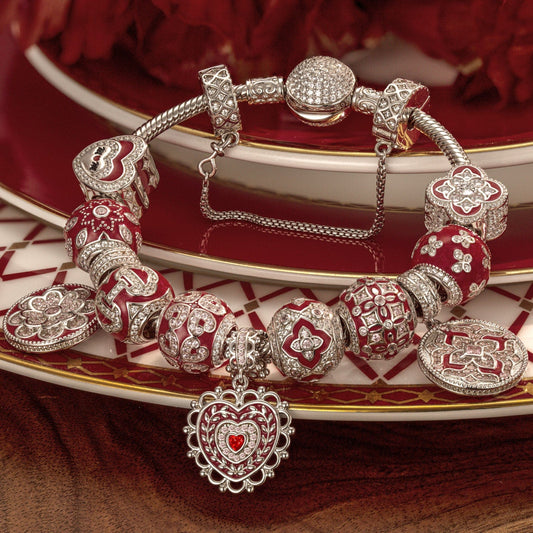 gon- Sterling Silver Eternal Grace Charms Bracelet Set With Enamel In White Gold Plated