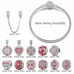 Sterling Silver Eternal Grace Charms Bracelet Set With Enamel In White Gold Plated (Includes bracelet and all charms shown)