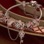 Sterling Silver Love and Light Charms Bracelet Set With Enamel In White Gold Plated