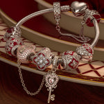 Sterling Silver Love and Light Charms Bracelet Set With Enamel In White Gold Plated (Includes bracelet and all charms shown)