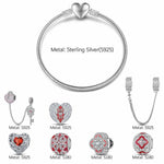 Sterling Silver Love and Light Charms Bracelet Set With Enamel In White Gold Plated (Includes bracelet and all charms shown)