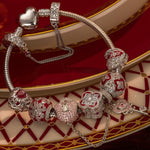 Sterling Silver Love and Light Charms Bracelet Set With Enamel In White Gold Plated (Includes bracelet and all charms shown)