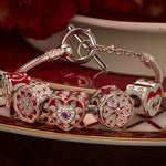 Sterling Silver Love Like Brilliant Blossoming Charms Bracelet Set With Enamel In White Gold Plated (Includes bracelet and all charms shown)