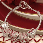 Sterling Silver Love Like Brilliant Blossoming Charms Bracelet Set With Enamel In White Gold Plated (Includes bracelet and all charms shown)