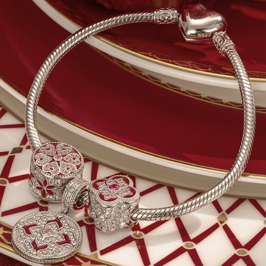 gona- Sterling Silver Bright Blessings Charms Bracelet Set With Enamel In White Gold Plated (Includes bracelet and all charms shown)