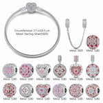 Sterling Silver Love and Beauty Embrace You Charms Bracelet Set With Enamel In White Gold Plated (Includes bracelet and all charms shown)