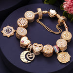 Sterling Silver Tender Love Charms Bracelet Set With Enamel In 14K Gold Plated