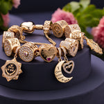 Sterling Silver Tender Love Charms Bracelet Set With Enamel In 14K Gold Plated