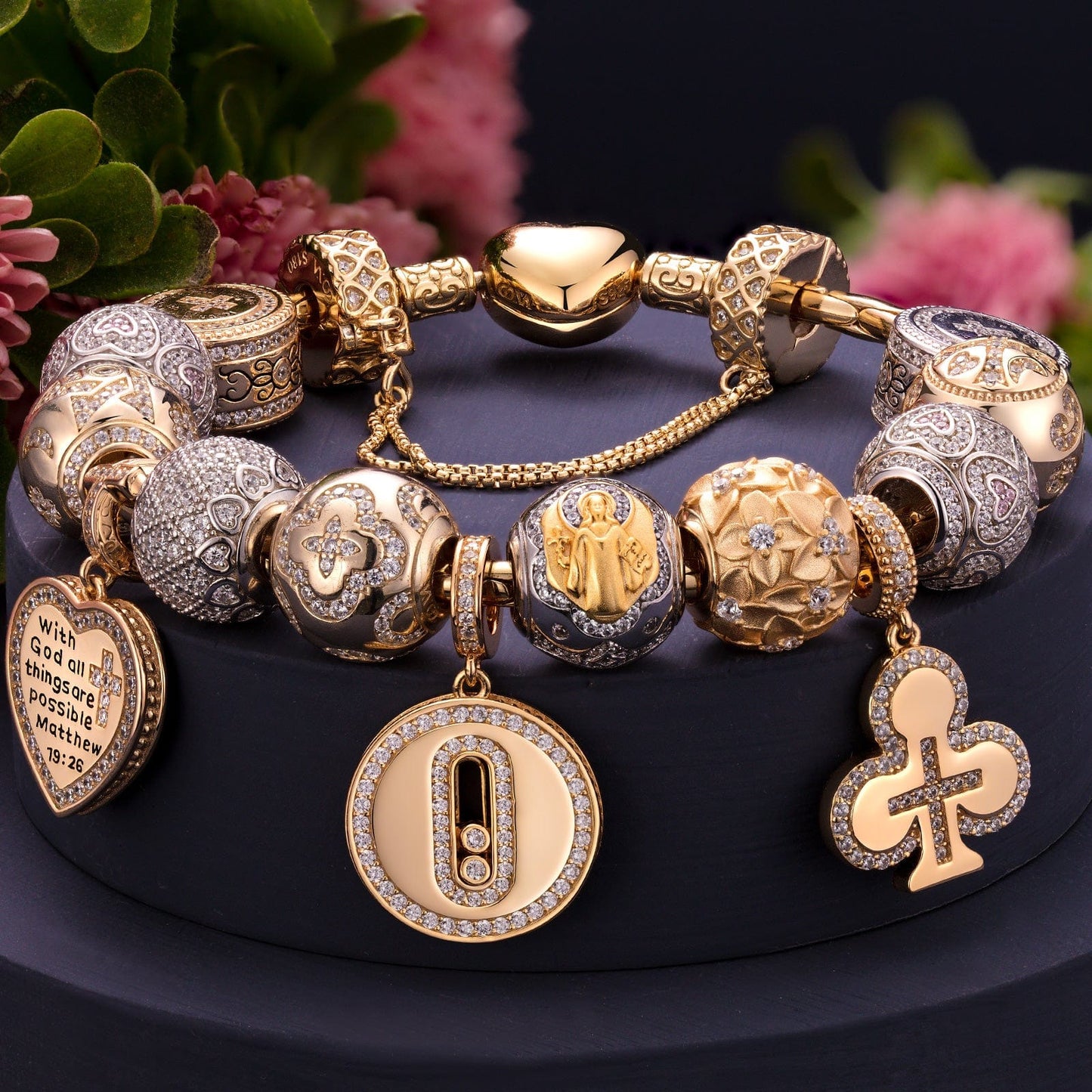 Sterling Silver Steadfast Protector Charms Bracelet Set, Featuring Dual Plating in 14K Gold and White Gold (Includes bracelet and all charms shown)