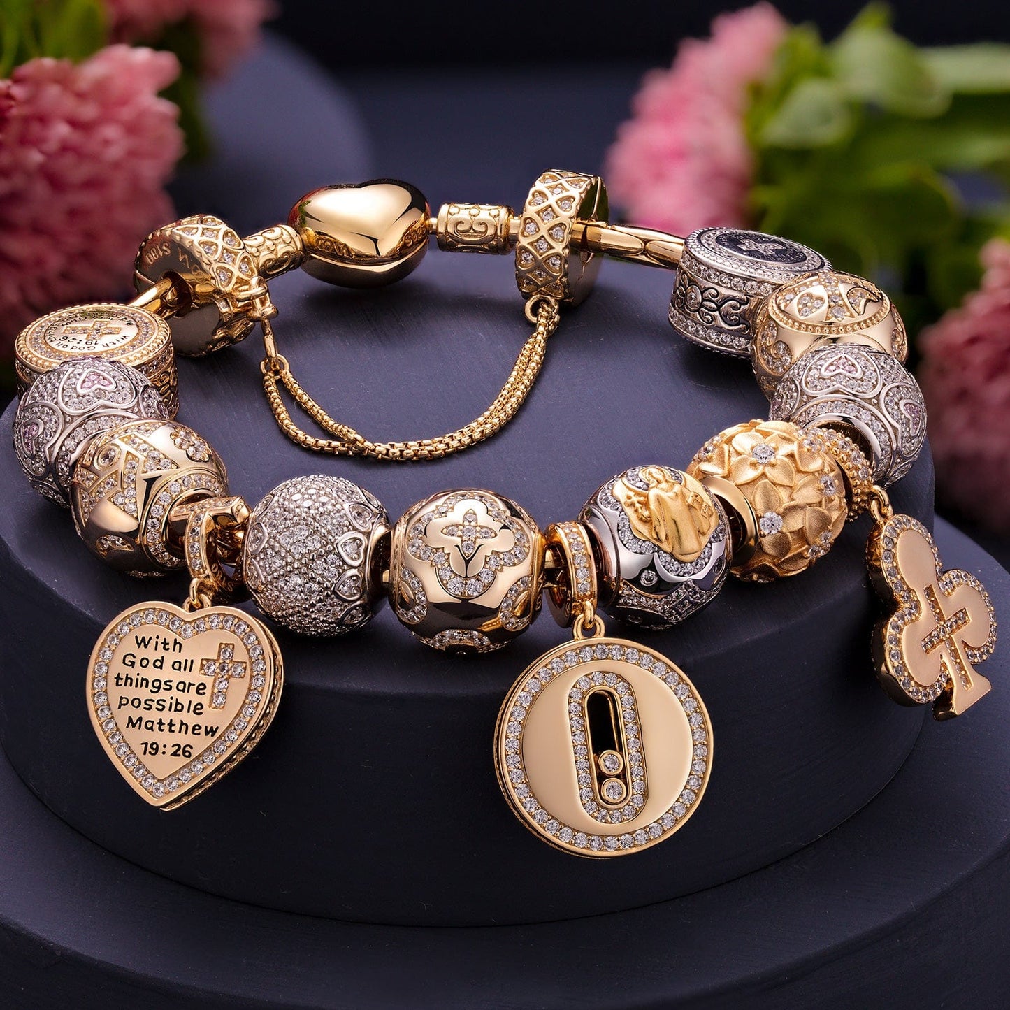 Sterling Silver Steadfast Protector Charms Bracelet Set, Featuring Dual Plating in 14K Gold and White Gold (Includes bracelet and all charms shown)