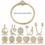 Sterling Silver Precious Connection Charms Bracelet Set In 14K Gold Plated (Includes bracelet and all charms shown)
