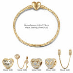 Sterling Silver Love to Mom Charms Bracelet Set With Enamel In 14K Gold Plated