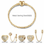 Sterling Silver Love to Mom Charms Bracelet Set With Enamel In 14K Gold Plated (Includes bracelet and all charms shown)