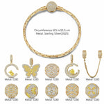 Sterling Silver Warmth in Golden Blooms Charms Bracelet Set In 14K Gold Plated (Includes bracelet and all charms shown)