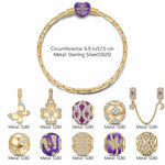 Sterling Silver Wings of Spring Charms Bracelet Set With Enamel In 14K Gold Plated