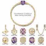 Sterling Silver Wings of Spring Charms Bracelet Set With Enamel In 14K Gold Plated (Includes bracelet and all charms shown)