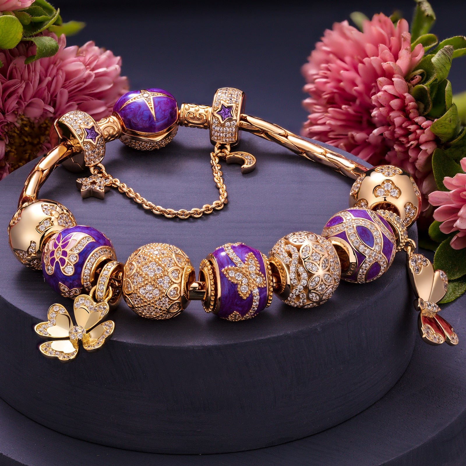 STERLING SILVER WINGS OF SPRING CHARMS BRACELET SET WITH ENAMEL IN 14K ...
