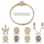 Sterling Silver Butterfly Bliss Charms Bracelet Set With Enamel In 14K Gold Plated
