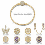 Sterling Silver Butterfly Bliss Charms Bracelet Set With Enamel In 14K Gold Plated (Includes bracelet and all charms shown)