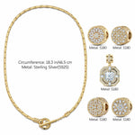 Sterling Silver Luminescent Elegance Charms Necklace Set In 14K Gold Plated