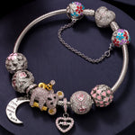 Sterling Silver Motherly Love Eternal Charms Bracelet Set With Enamel In White Gold Plated