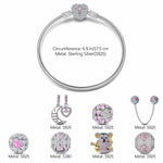 Sterling Silver Motherly Love Eternal Charms Bracelet Set With Enamel In White Gold Plated