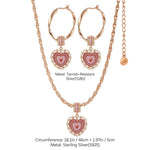 Sterling Silver Crowned With Love Charms Necklace and Charms Earrings Set With Enamel In Rose Gold Plated