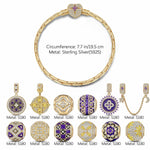 Sterling Silver Four-Leaf Beauty Charms Bracelet Set With Enamel In 14K Gold Plated (Includes bracelet and all charms shown)